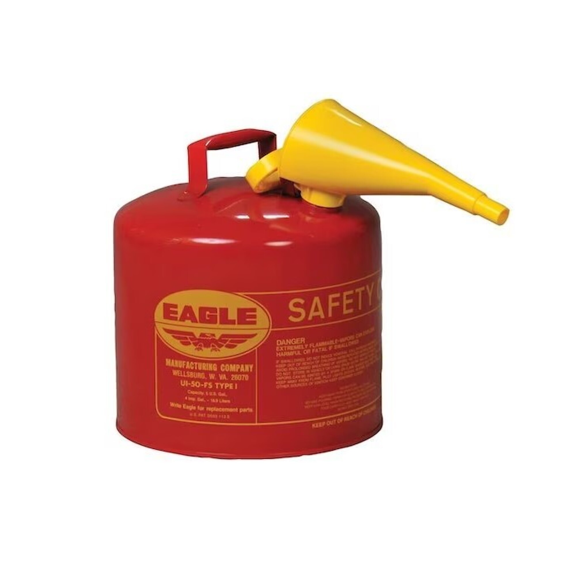 Eagle 5-Gallon Safety Can for Flammables, Type 1, Steel, Model# EAGUI50FS